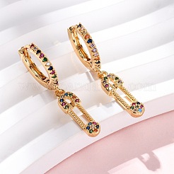 Safety Pin Brass Micro Pave Cubic Zirconia Hoop Earrings&nbsp;EJEW-F384-15G-02