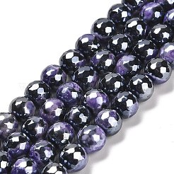 Electroplated Natural Fire Crackle Agate Round Beads Strands&nbsp;G-G0006-A02-05