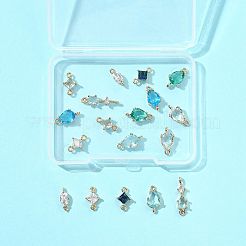 18Pcs 9 Styles Brass Pave Transparent Glass Links/Connectors&nbsp;GLAA-FS0002-34