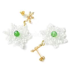 Christmas Snowflake Glass Seed Braided Dangle Earrings&nbsp;EJEW-MZ00233