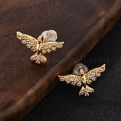 Eagle Brass Micro Pave Clear Cubic Zirconia Stud Earrings&nbsp;EJEW-B131-06G