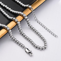 4MM Solid Round 304 Stainless Steel Beaded Necklaces&nbsp;NJEW-Q013-10P