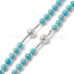 Natural Lava Rock & Synthetic Turquoise Rosary Bead Necklace&nbsp;NJEW-JN04237-01