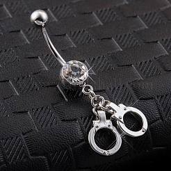 Piercing Jewelry Real Platinum Plated Brass Rhinestone Handcuffs Navel Ring Belly Rings&nbsp;AJEW-EE0001-36