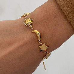 304 Stainless Steel Star & Sun & Moon Link Bracelets for Women&nbsp;PP4213-1