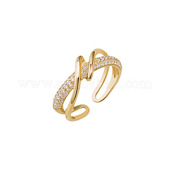 Brass Micro Pave Clear Cubic Zirconia Cuff Rings for Women&nbsp;FS-WG930D0-01