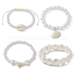 4Pcs 4 Style ABS Plastic Imitation Pearl Beaded Stretch Bracelets Set&nbsp;BJEW-JB10104
