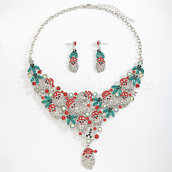 Christmas Santa Claus & Leaf Alloy Rhinestone Pendant Necklace & Stud Dangle Earrings Sets&nbsp;WGF6AE0-03