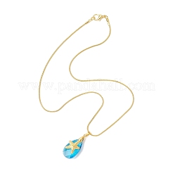 Ocean Alloy Sea Animal and Faceted Glass Teardrop Pendant Brass Round Snake Chain Necklaces for Women&nbsp;NJEW-JN05915-01