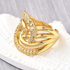 Brass Micro Pave Cubic Zirconia Adjustable Open Cuff Rings for Women&nbsp;RJEW-K292-07G