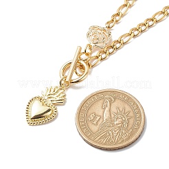 Heart & Rose Brass Pendant Necklace 304 Stainless Steel Chains for Women&nbsp;NJEW-JN04088