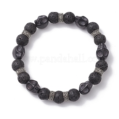 2Pcs 2 Styles Halloween Natural Lava Rock Round & Dyed Synthetic Turquoise Skull Beaded Stretch Bracelet Sets for Women Men&nbsp;BJEW-JB12251