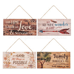 4 Sets 4 Style Natural Wood Hanging Wall Decorations for Front Door Home Decoration&nbsp;AJEW-CF0001-01