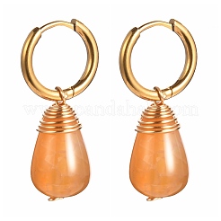 Teardrop Natural Crackle Agate Beads Huggie Hoop Earrings&nbsp;EJEW-JE04603