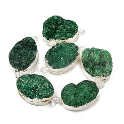 Silver Plated Dyed Oval Natural Drusy Quartz Crystal Beads Strands&nbsp;G-F144-02-S