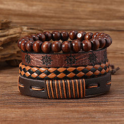 4Pcs 4 Styles PU Imitation Leather Braided Bracelets Sets&nbsp;BJEW-CL0001-13B