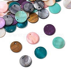 56Pcs 7 Colors Dyed Natural Flat Round Shell Pendants&nbsp;SHEL-FS0001-13