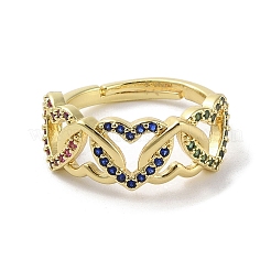 Real 18K Gold Plated Brass Micro Pave Cubic Zirconia Adjustable Rings&nbsp;RJEW-M170-04G-01