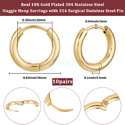 10 Pairs Ion Plating(IP) 304 Stainless Steel Huggie Hoop Earrings&nbsp;EJEW-BBC0002-19B