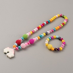 Plastic Rainbow Pendant Necklace and Round Beaded Stretch Bracelet&nbsp;SJEW-TAC0002-01