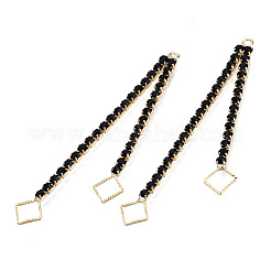 Brass Pave Jet Rhinestone Chain with Rhombus Big Pendants&nbsp;KK-N216-422-02LG