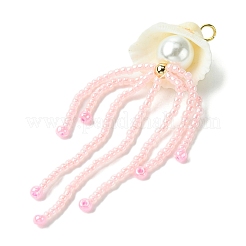 Natural Clam Shell & Glass Pearl & Glass Seed Beaded Big Pendants&nbsp;PALLOY-MZ00298-03