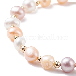 Natural Pearl Beaded Bracelet with Brass Heart Charm for Women&nbsp;BJEW-JB08165-01