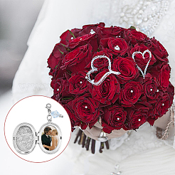 Oval with Flower 316 Stainless Steel Locket Pendant Decorations&nbsp;PALLOY-AB00013