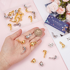 32Pcs 2 Colors Half Round Brass Clip-on Earring Findings&nbsp;KK-SC0004-21