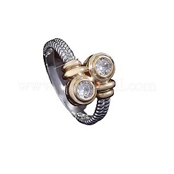 Flat Round Brass Micro Pave Clear Cubic Zirconia Finger Rings&nbsp;FS-WGBC030-01