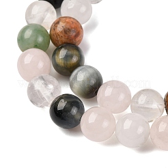 Natural Quartz Crystal & Rhodochrosite & Rose Quartz & Amethyst & Strawberry Quartz & Tourmalinated Quartz/Black Rutilated Quartz Beads Strands&nbsp;G-B143-A01-8mm