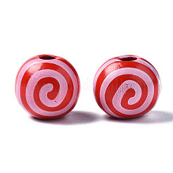Painted Natural Wood European Beads&nbsp;WOOD-S057-030E