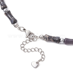 Dyed Purple Natural Imperial Jasper & Synthetic Non-magnetic Hematite Bamboo Joint Beaded Necklaces&nbsp;NJEW-JN05725-01