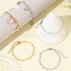 10Pcs 2 Colors 304 Stainless Steel Paperclip Chain Bracelets&nbsp;BJEW-BBC0001-21