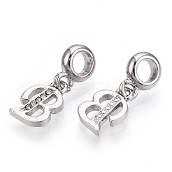 Platinum Rack Plating Alloy Rhinestone European Dangle Charms&nbsp;PALLOY-T048-36P-B