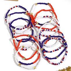 14Pcs Red White Blue Seed Bead Stretch Bracelets Set for Independence Day&nbsp;PW-WGE860D-01