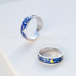 2Pcs Alloy Enamel Cuff Open Rings for Couple&nbsp;WGE1F67-02