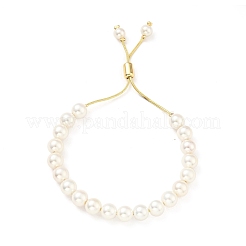 Shell Pearl Beaded Slider Bracelet with Brass Snake Chain&nbsp;LS-BJEW-B066-01B-02