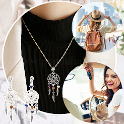 24Pcs 12 Colors Woven Net/Web with Wing Tibetan Style Alloy Pendant Decorations&nbsp;HJEW-AB00238