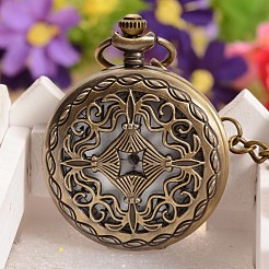 Filigree Flat Round Alloy Pendant Pocket Quartz Watch Necklaces&nbsp;WACH-L024-07