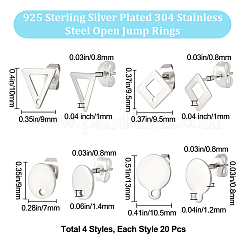80Pcs 4 Styles 201/304 Stainless Steel Stud Earring Findings&nbsp;EJEW-BBC0002-17