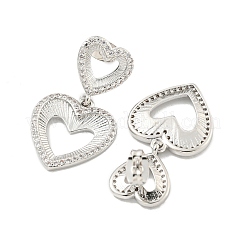 Hollow Heart Brass Pave Clear Cubic Zirconia Dangle Stud Earrings&nbsp;EJEW-M258-26P