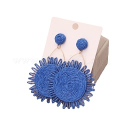 Flower Alloy & Raffia Dangle Stud Earrings&nbsp;FS-WGE45CE-02