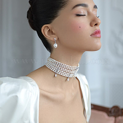 Sterling Silver Necklace with Zircon and Freshwater Pearl Geometric Drop Design&nbsp;SZ5473