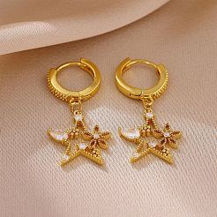 Brass Micro Pave Cubic Zirconia Dangle Hoop Earrings for Women&nbsp;KK-CBADCD7-02G