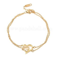 Brass Micro Pave Clear Cubic Zirconia Cable Chain Double Layers Bracelets&nbsp;BJEW-C155-02G
