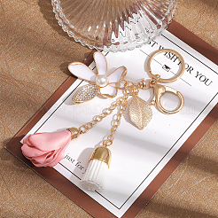 2Pcs 2 Colors Flower Keychain Rhinestone Tassel Leaf Key Ring&nbsp;KEYC-CA0001-44