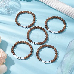 5Pcs 5 Styles Wooden Round Beaded Stretch Bracelet Sets&nbsp;BJEW-JB10847