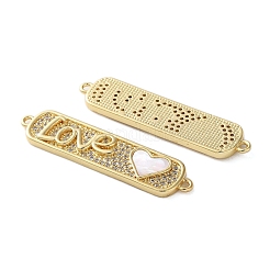 Brass Micro Pave Clear Cubic Zirconia Rectangle with Love Heart Connector Charms&nbsp;KK-U070-10G