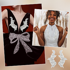 Handmade Glass Rhinestone Nylon Cloth Flower Embroidery Lace Appliques for Costume Accessories&nbsp;DIY-WH0430-819